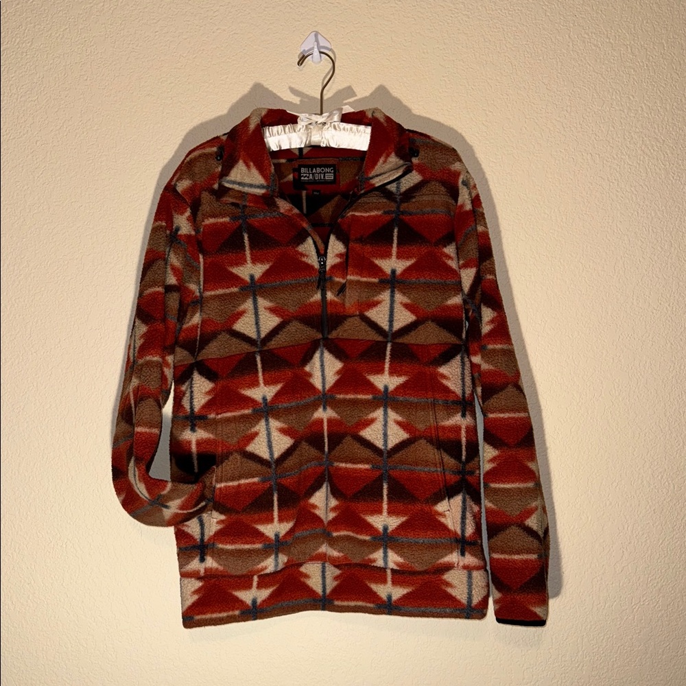 Billabong Orange and Brown Patterned Fleece Pullover